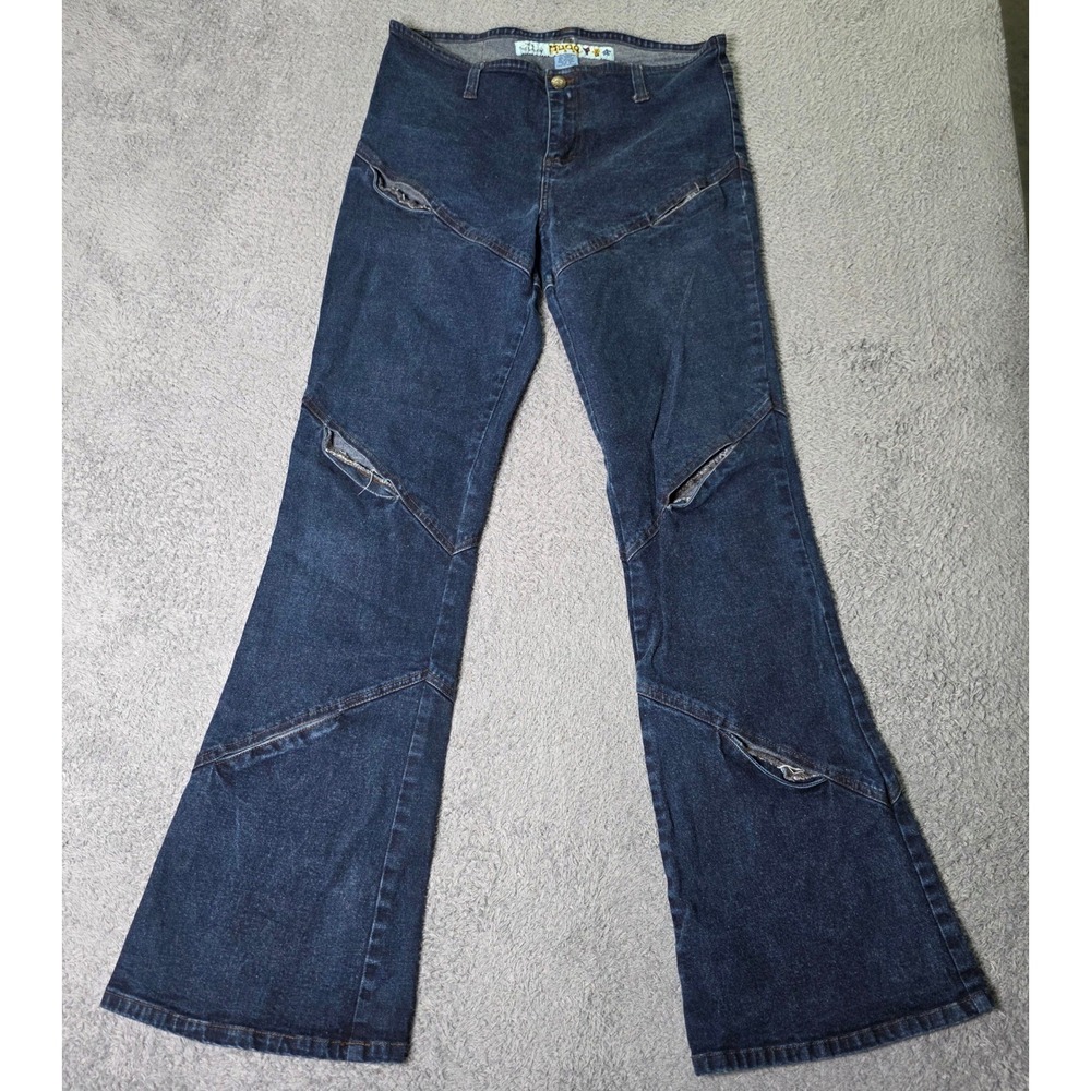 Mudd Womens 13 Jeans Blue Dark Wash Paneled Cut Out Y2K Flare 4BK679
